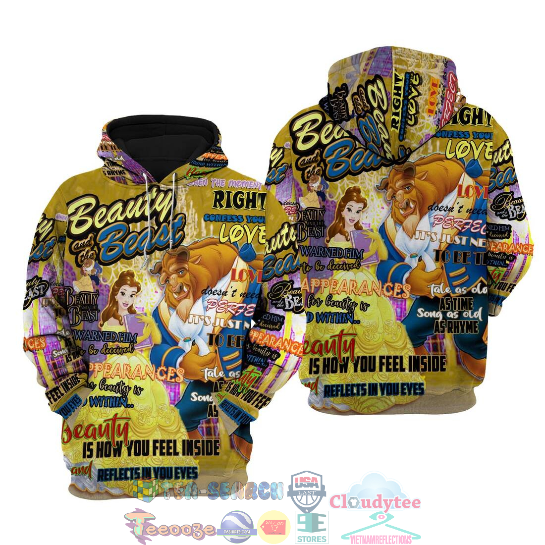 Beauty And The Beast Words Pattern Disney Quotes Hoodie 3D Beauty And The Beast Words Pattern Disney Quotes Hoodie 3D