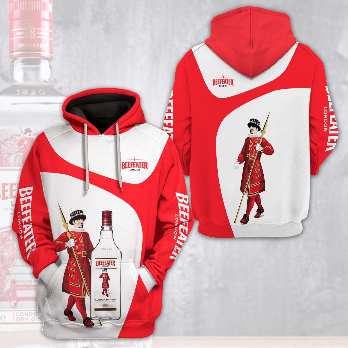 Beefeater Gin Red White 3D Hoodie Beefeater Gin Red White 3D Hoodie