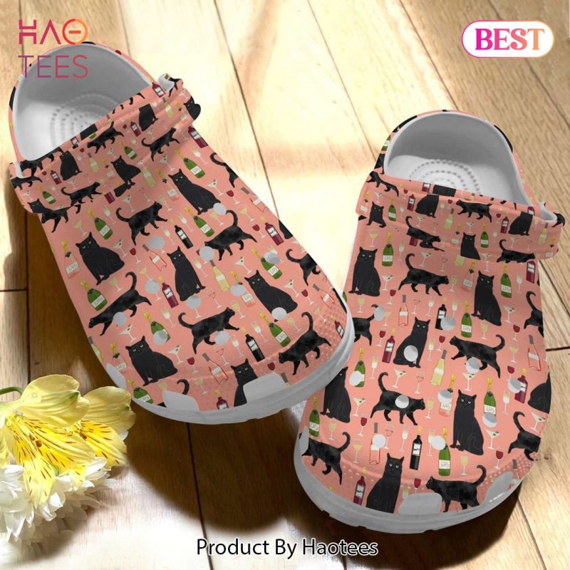 Black Cat And Wine Funny Animal Gift For Lover Rubber Crocs Clog Shoes Comfy Footwear Black Cat And Wine Funny Animal Gift For Lover Rubber Crocs Clog Shoes Comfy Footwear