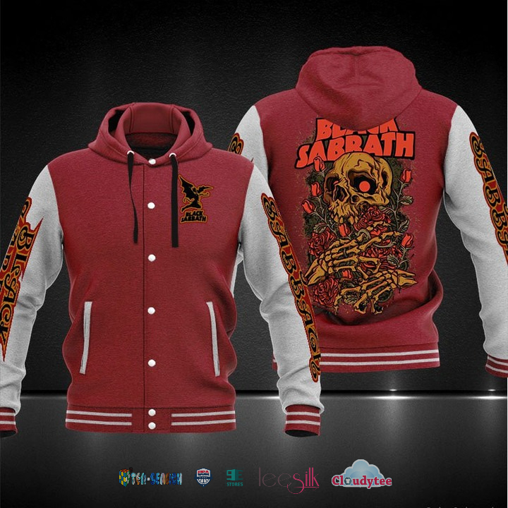 Black Sabbath Skull And Rose Baseball Hoodie Jacket Black Sabbath Skull And Rose Baseball Hoodie Jacket