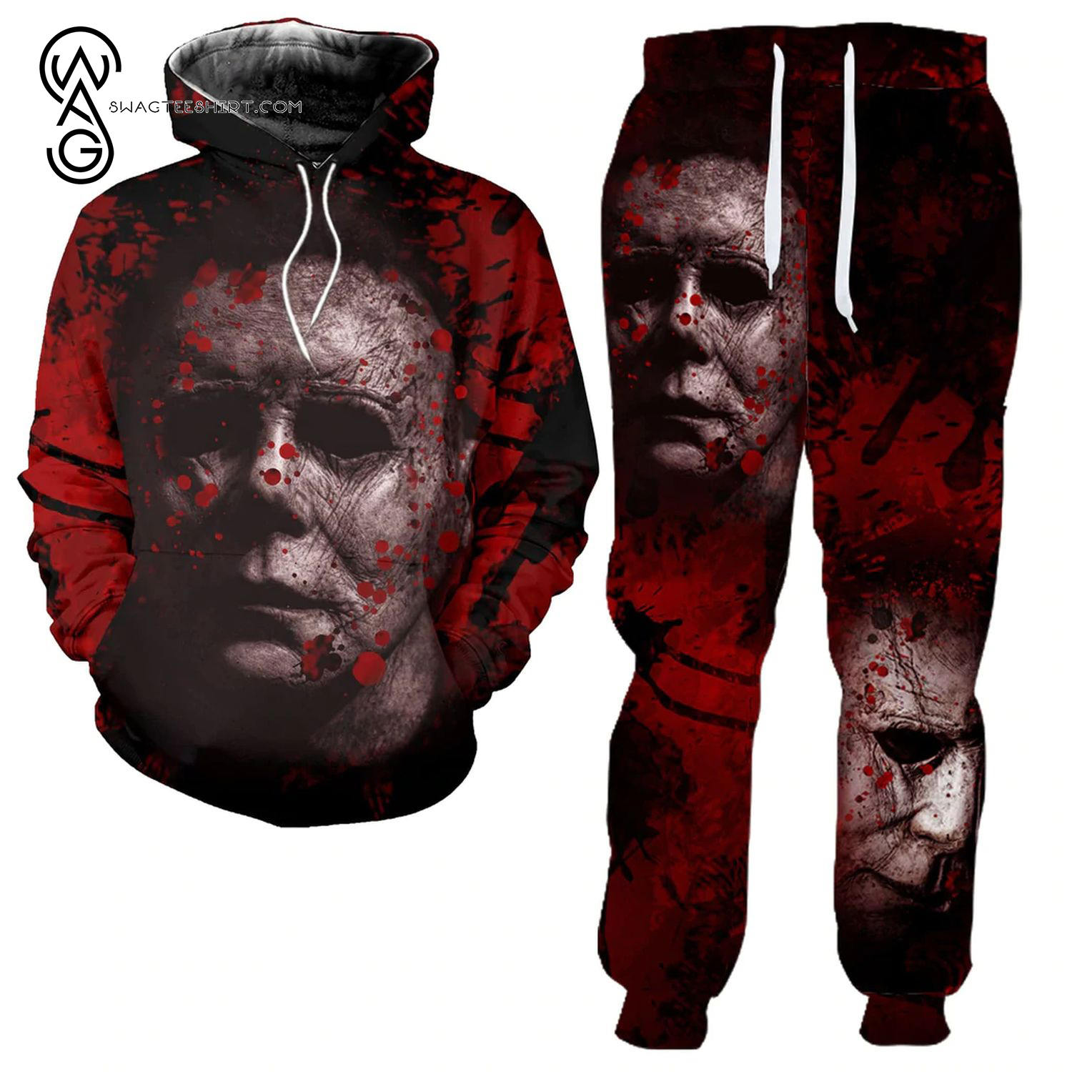 Blood Michael Myers Halloween Movie Full Print Combo Hoodie And Sweatpants Blood Michael Myers Halloween Movie Full Print Combo Hoodie And Sweatpants
