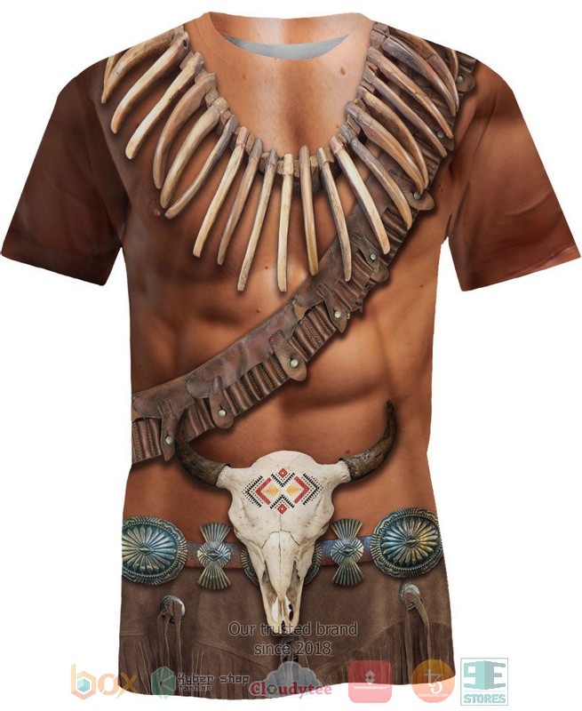 Buffalo-Skull-Brown-Skin-Pattern-Native-American-3D-Shirt-Hoodie-3
