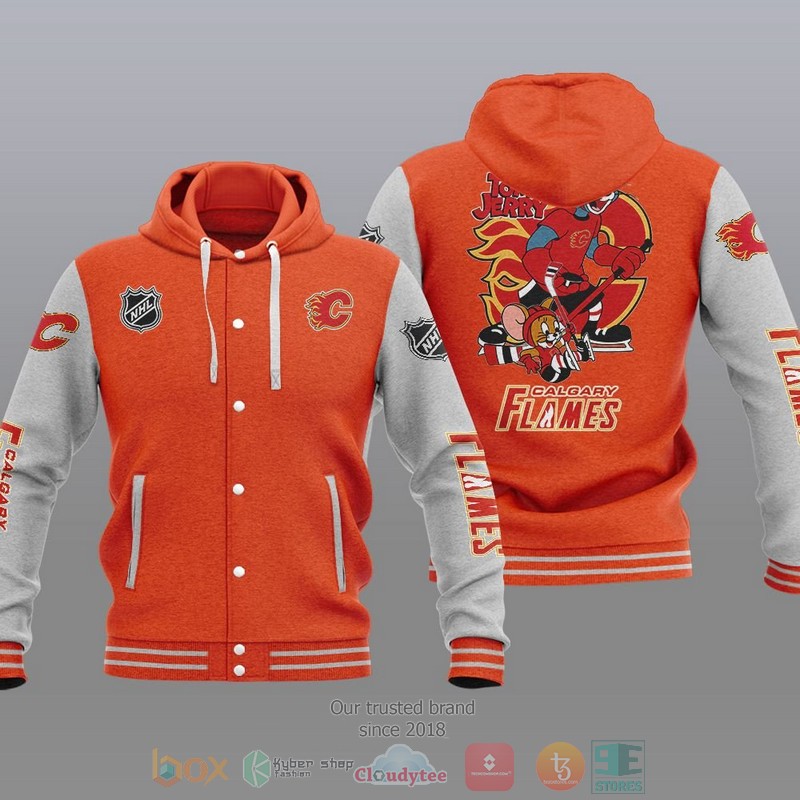 Calgary Flames Nhl Tom And Jerry Baseball Hoodie Jacket Calgary Flames Nhl Tom And Jerry Baseball Hoodie Jacket