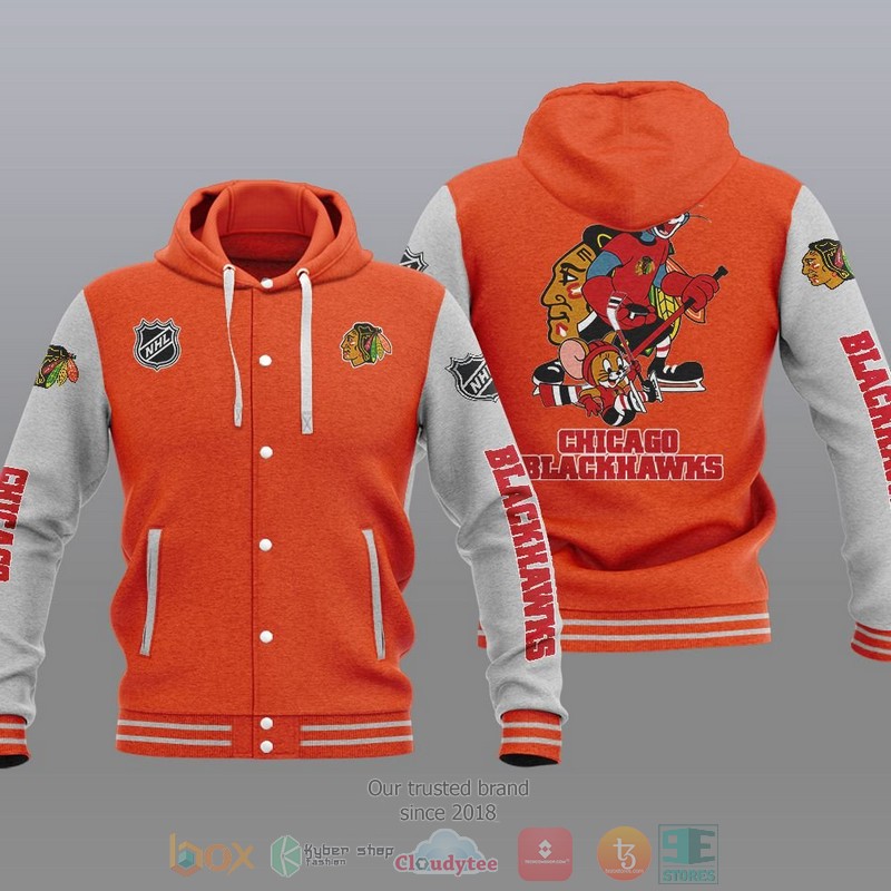 Chicago Blackhawks Nhl Tom And Jerry Baseball Hoodie Jacket Chicago Blackhawks Nhl Tom And Jerry Baseball Hoodie Jacket