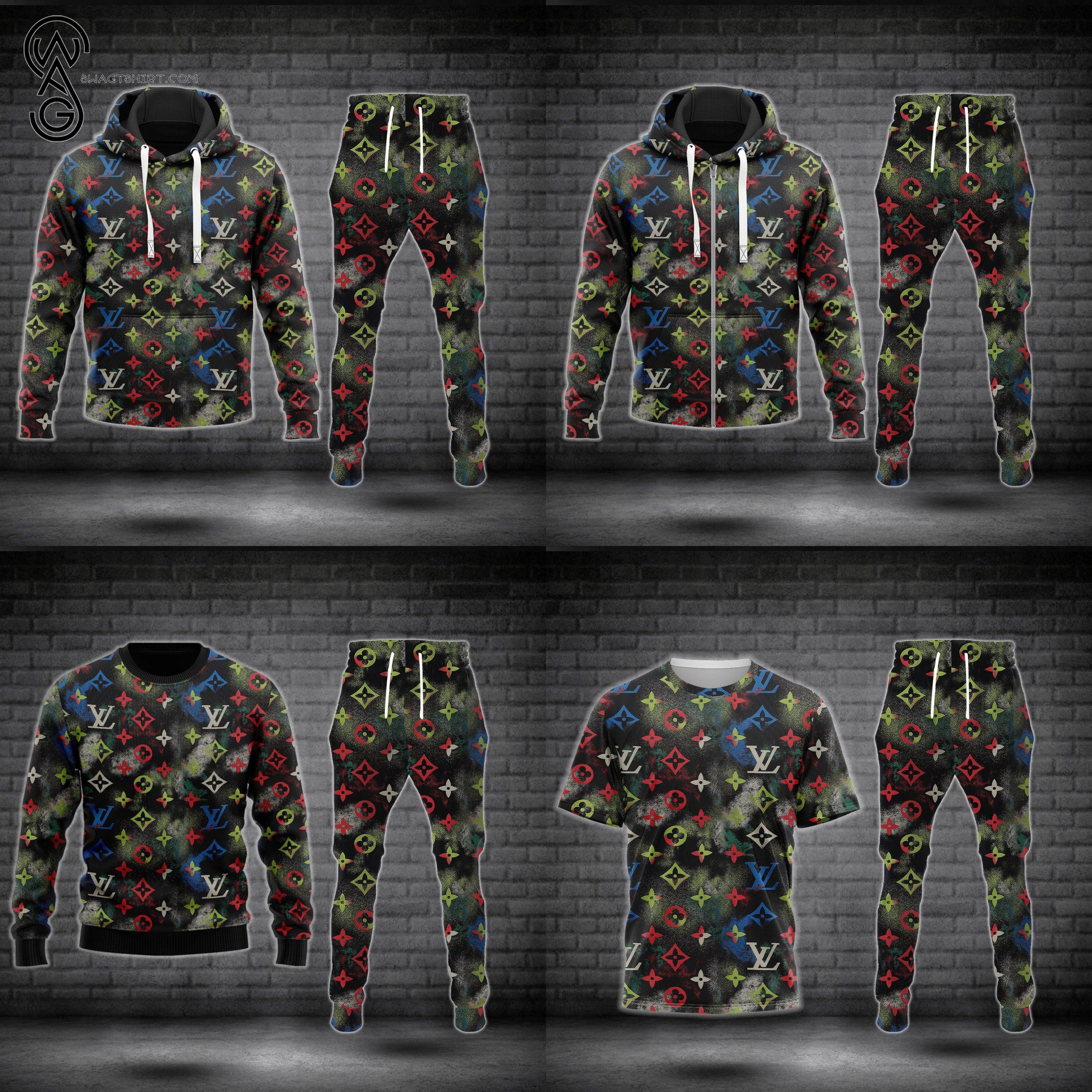 Combo Colorful Louis Vuitton Logo Hoodie Bomber Jacket And Pants Combo Colorful Louis Vuitton Logo Hoodie Bomber Jacket And Pants