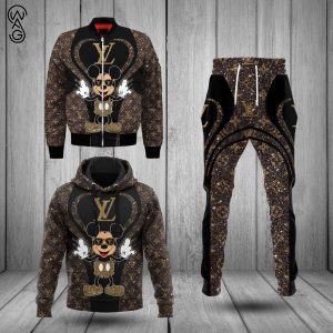 Combo Louis Vuitton And Mickey Glitter Hoodie Bomber Jacket And Pants