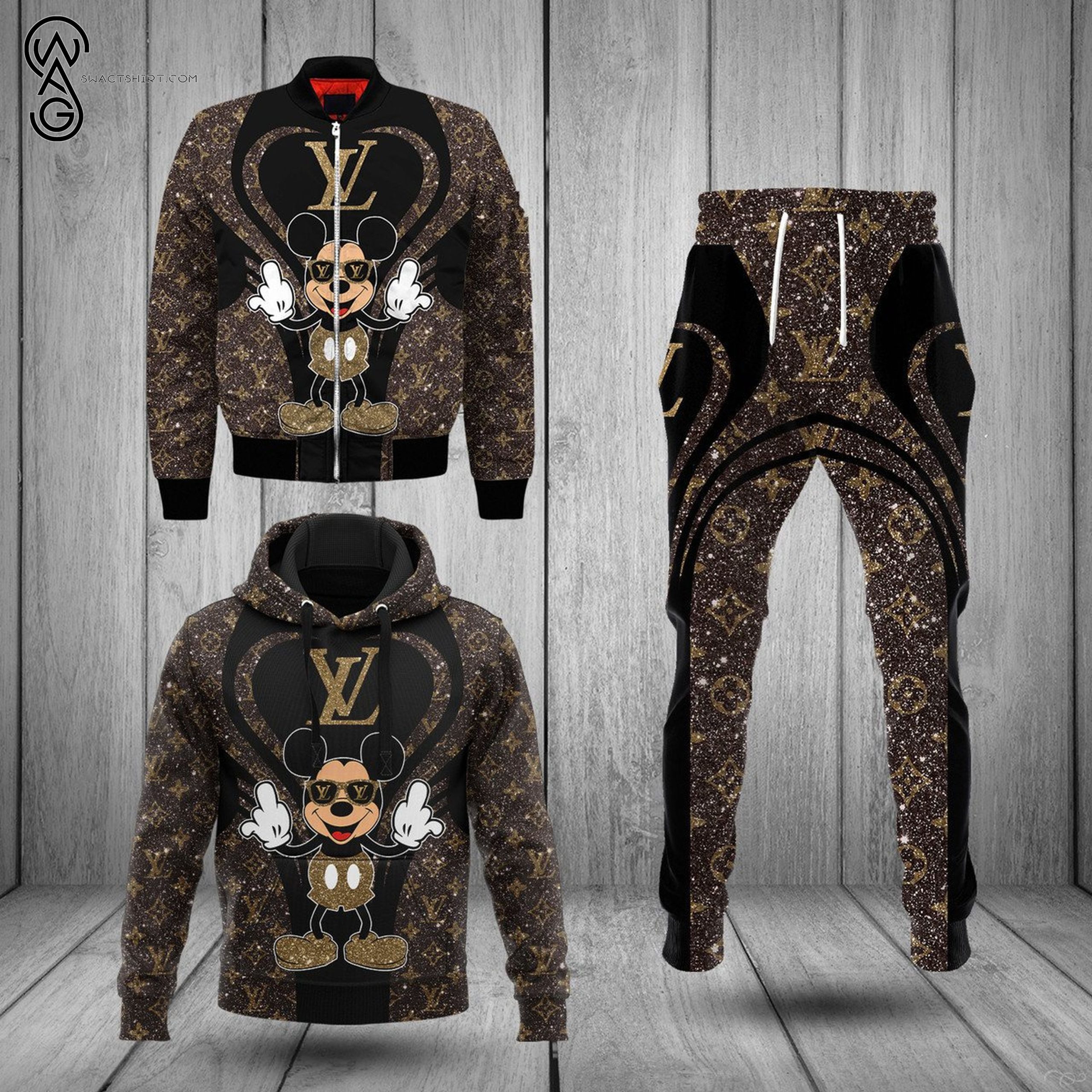 Combo Louis Vuitton And Mickey Glitter Hoodie Bomber Jacket And Pants Combo Louis Vuitton And Mickey Glitter Hoodie Bomber Jacket And Pants