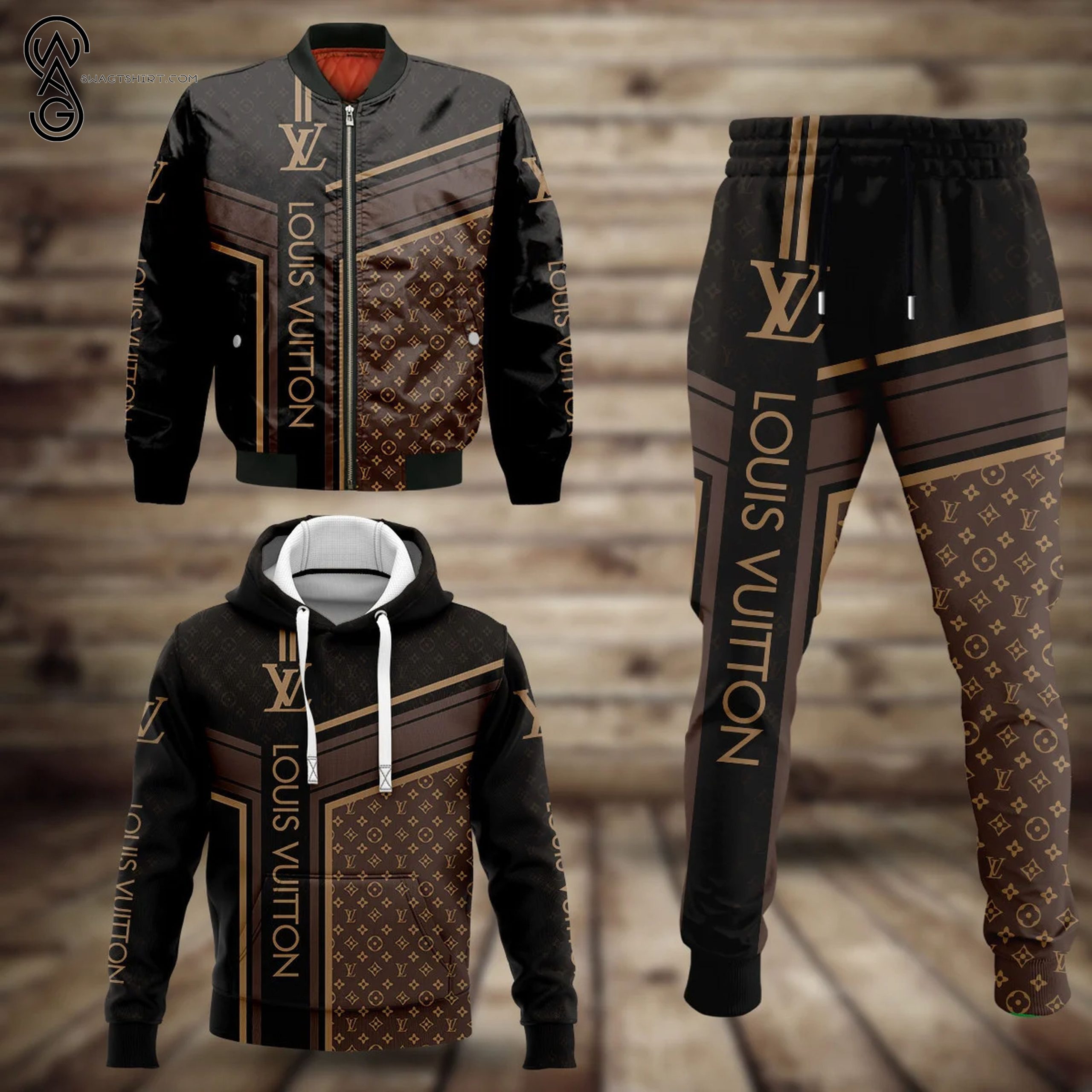 Combo Louis Vuitton Classic Symbol Hoodie Bomber Jacket And Pants Combo Louis Vuitton Classic Symbol Hoodie Bomber Jacket And Pants