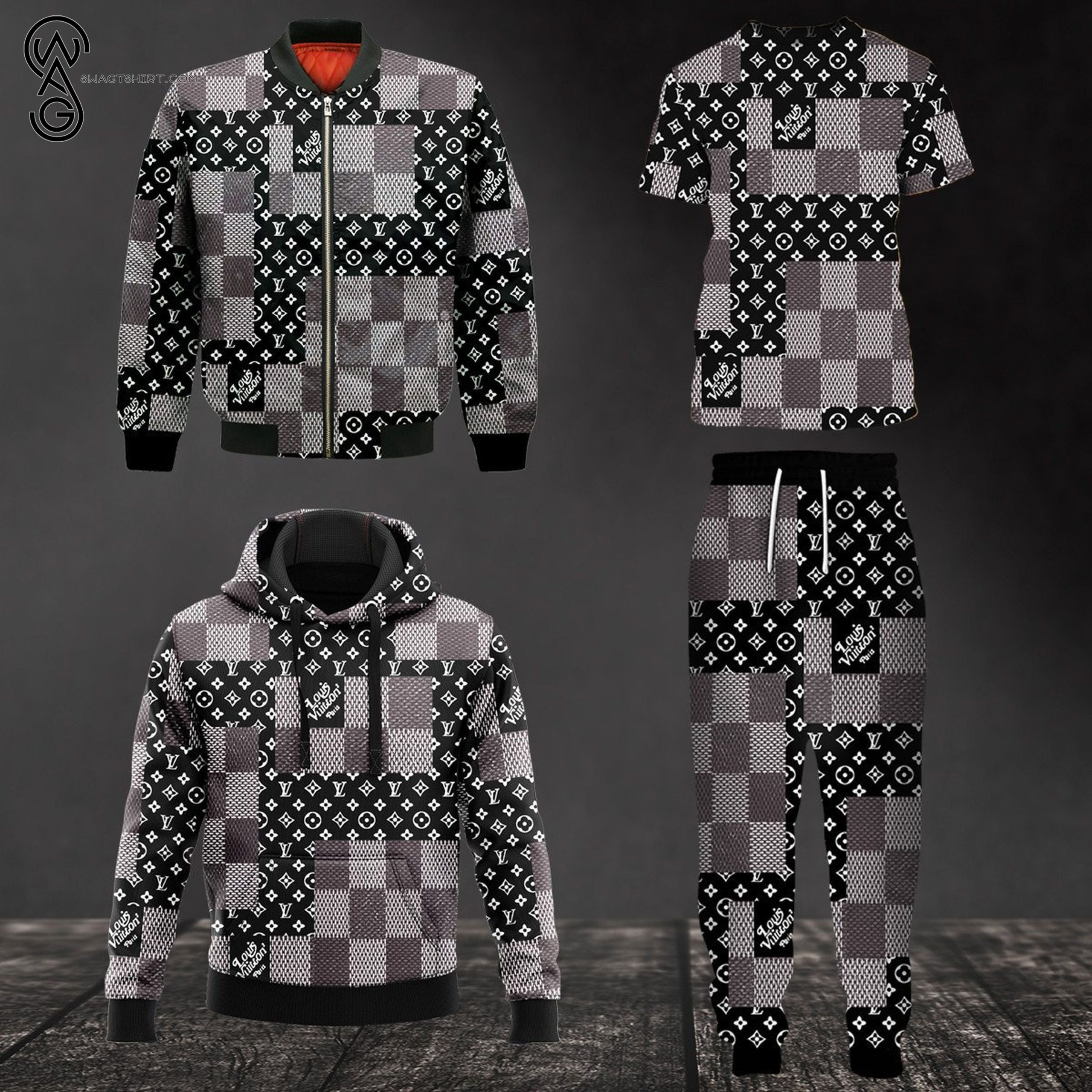 Combo Louis Vuitton Gray Symbol Version Hoodie Bomber Jacket And Pants Combo Louis Vuitton Gray Symbol Version Hoodie Bomber Jacket And Pants