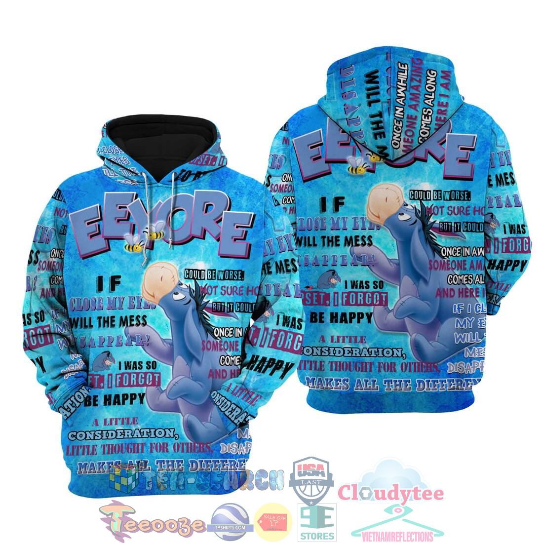 Eeyore Punk Words Pattern Disney Quotes Hoodie 3D Eeyore Punk Words Pattern Disney Quotes Hoodie 3D