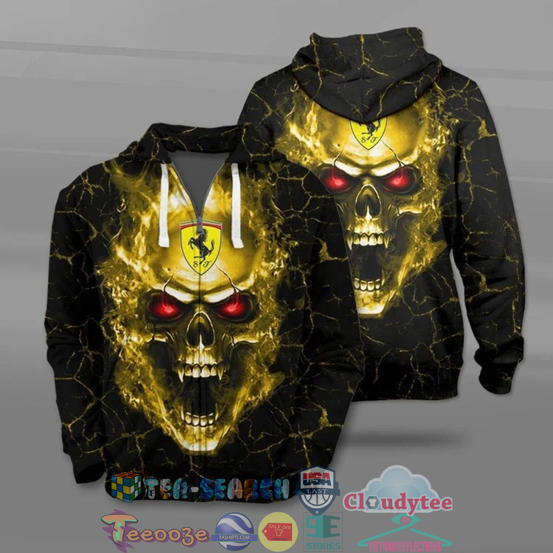 Ferrari Skull Ver 1 All Over Printed T-Shirt Hoodie Ferrari Skull Ver 1 All Over Printed T-Shirt Hoodie