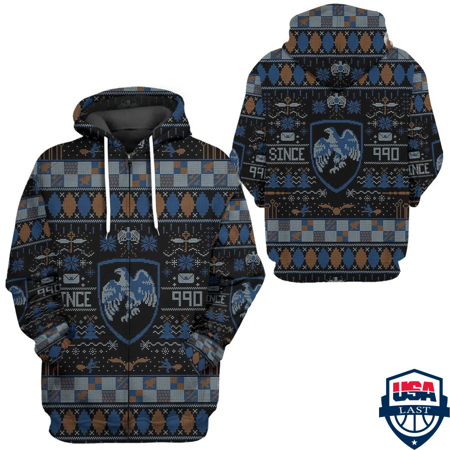 Harry Potter Ravenclaw House Ugly Pattern 3D Hoodie Apparel Harry Potter Ravenclaw House Ugly Pattern 3D Hoodie Apparel