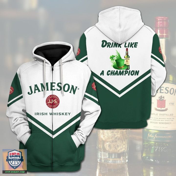 Jameson Drink Like A Champion 3D Zip Up Hoodie Jameson Drink Like A Champion 3D Zip Up Hoodie