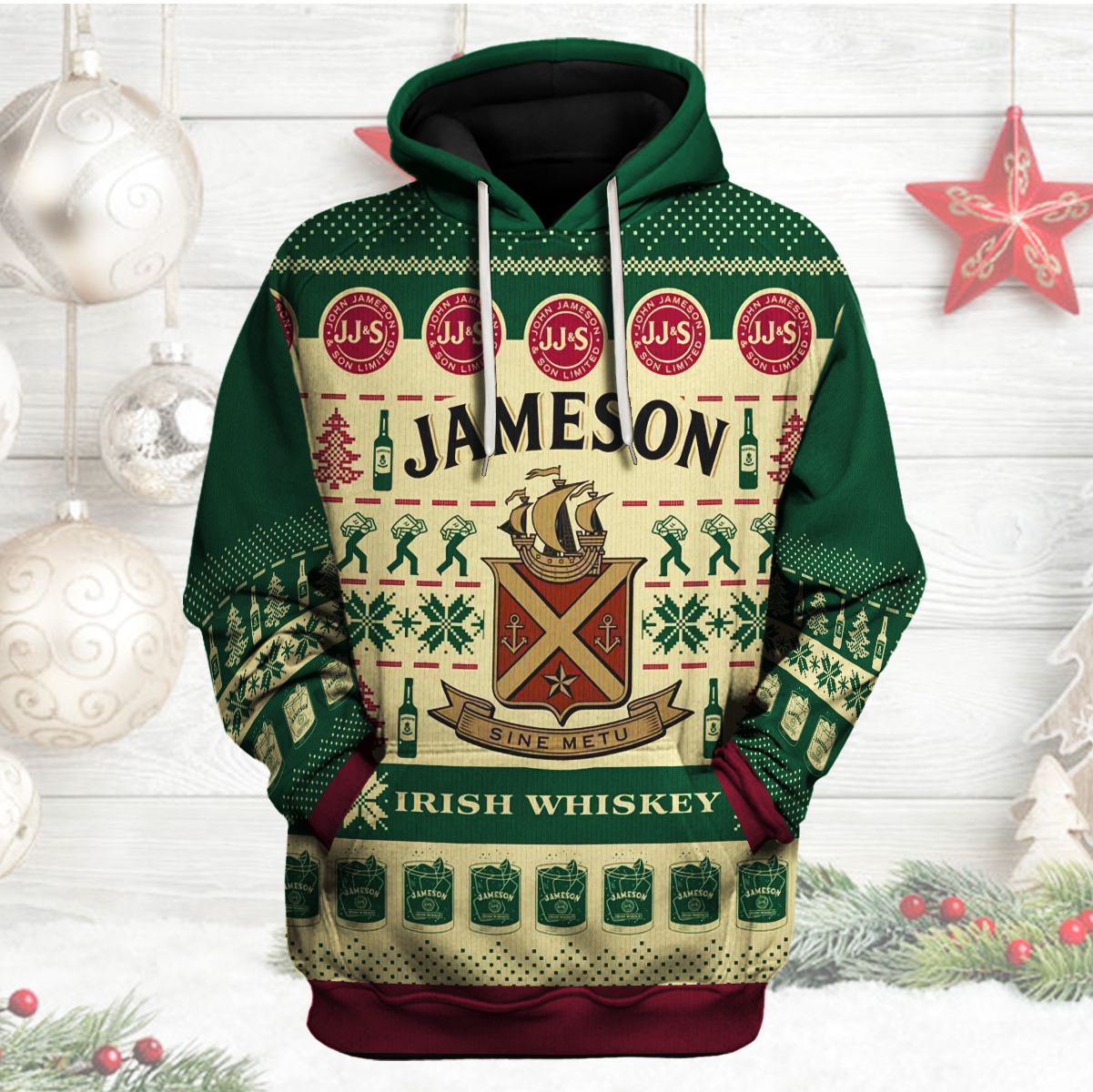 Jameson Irish Whiskey Christmas Tree Green 3D Hoodie Jameson Irish Whiskey Christmas Tree Green 3D Hoodie