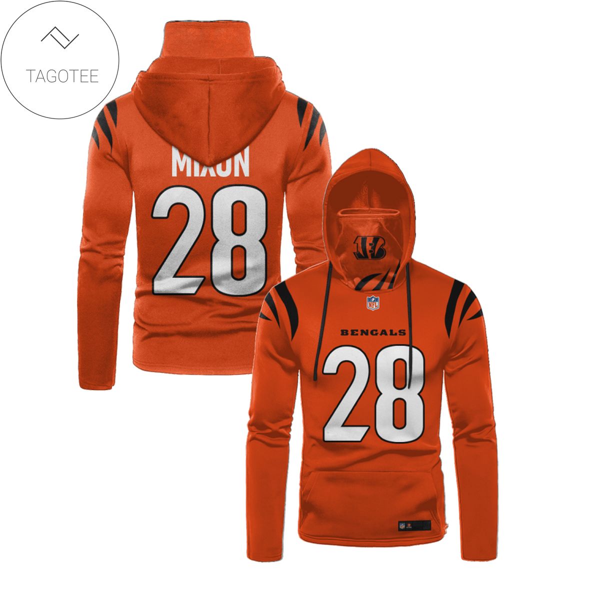 Joe Mixon Mo 28 Cincinnati Bengals Orange Mask Hoodie Joe Mixon Mo 28 Cincinnati Bengals Orange Mask Hoodie