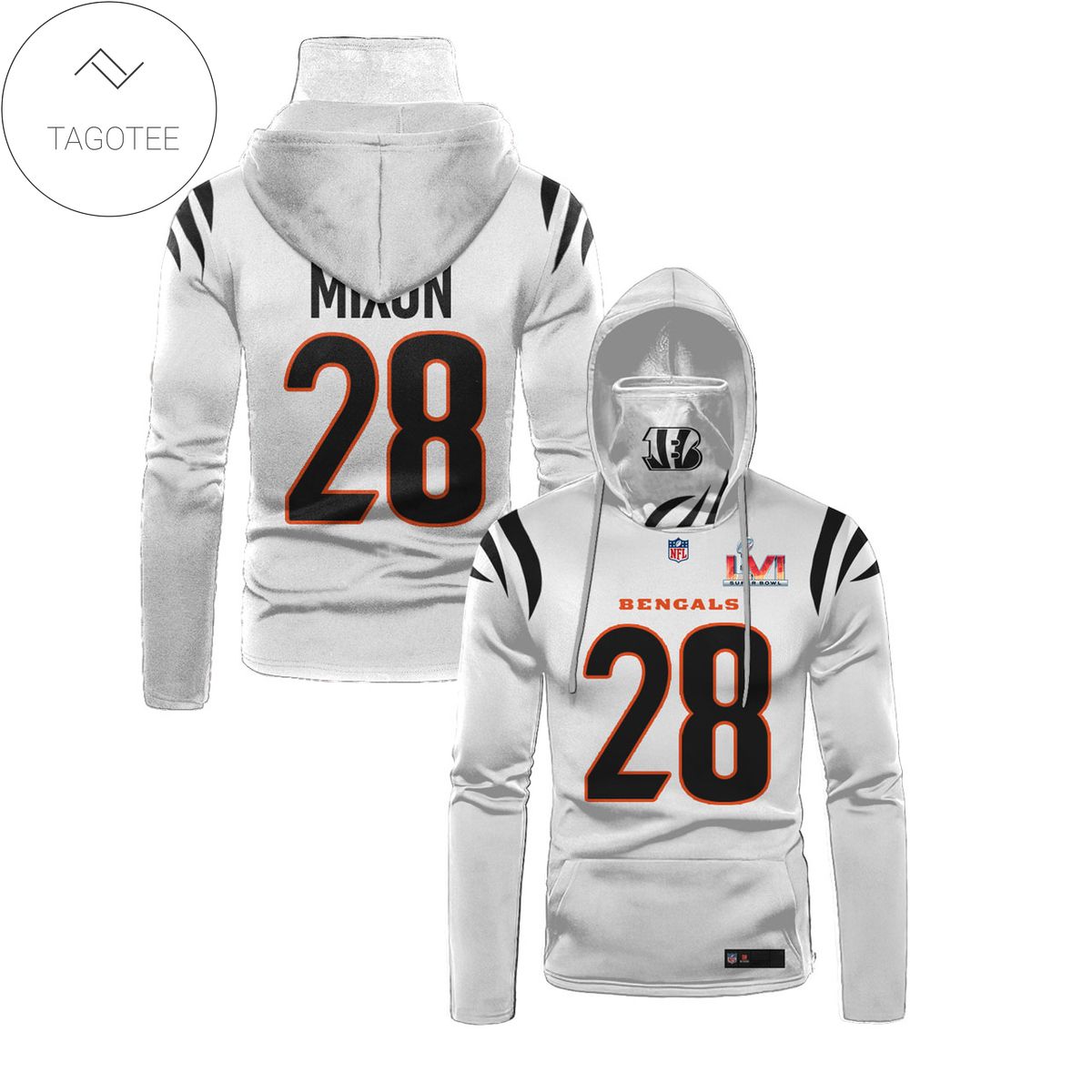 Joe Mixon Mo 28 Cincinnati Bengals White Mask Hoodie Joe Mixon Mo 28 Cincinnati Bengals White Mask Hoodie