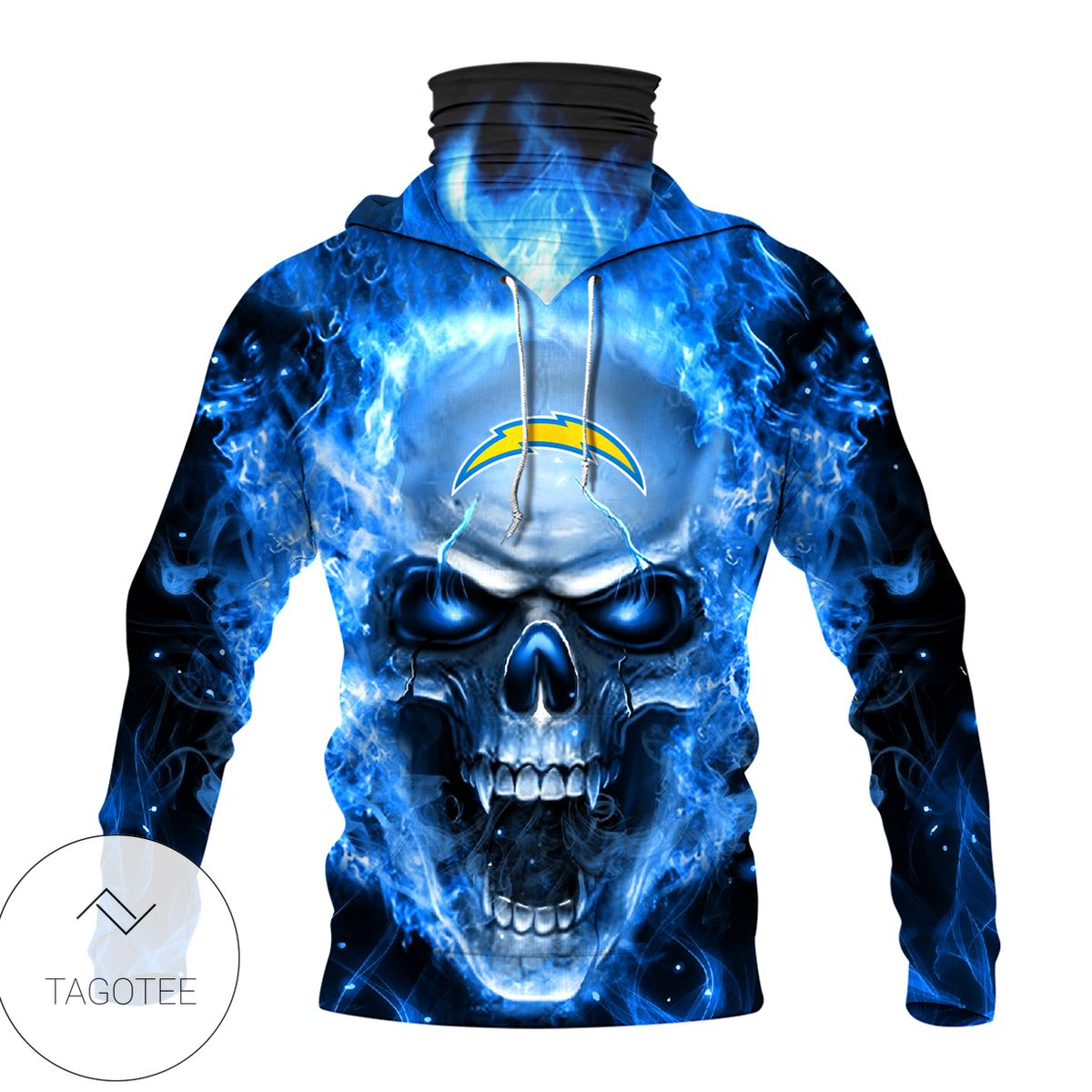Los Angeles Chargers Skull Fire Blue Mask Hoodie Los Angeles Chargers Skull Fire Blue Mask Hoodie