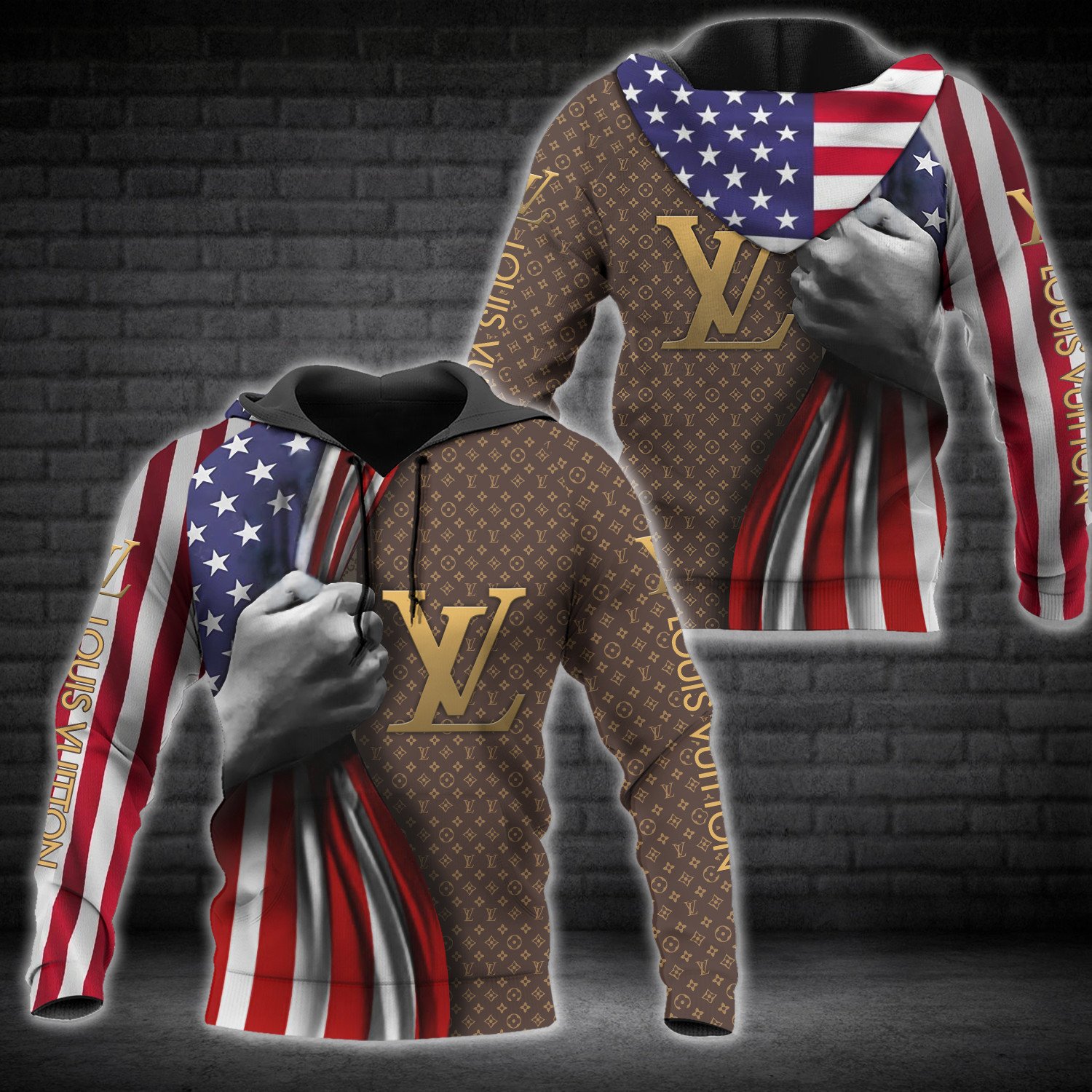 Louis Vuitton American Flag 3D Hoodie Louis Vuitton American Flag 3D Hoodie