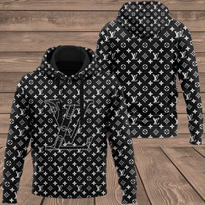 Louis Vuitton Black Pattern Hoodie Bomber Jacket Hot Sale 2024