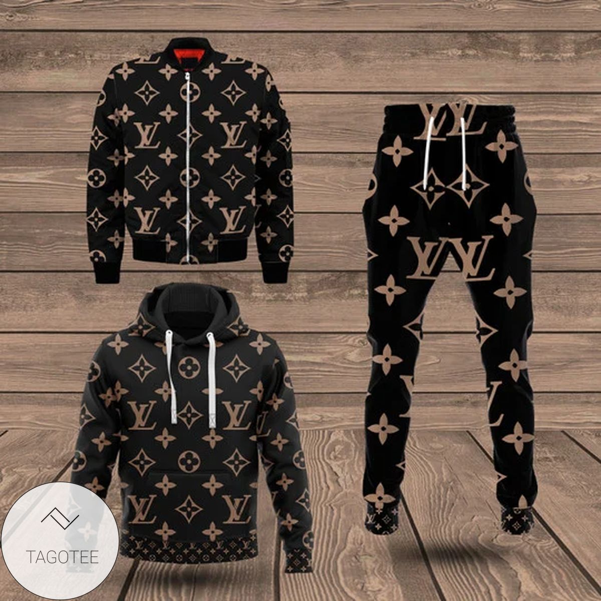 Louis Vuitton Brand Logo Printed Black Hoodie And Pants Hot Sale 2024