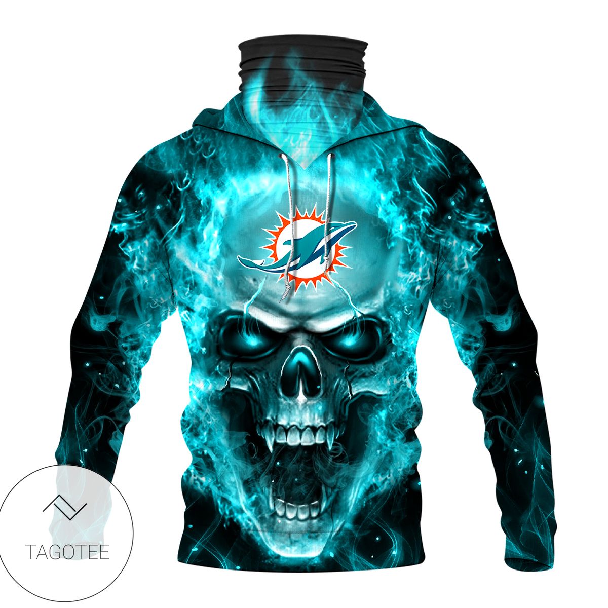 Miami Dolphins Skull Fire Blue Mask Hoodie Miami Dolphins Skull Fire Blue Mask Hoodie