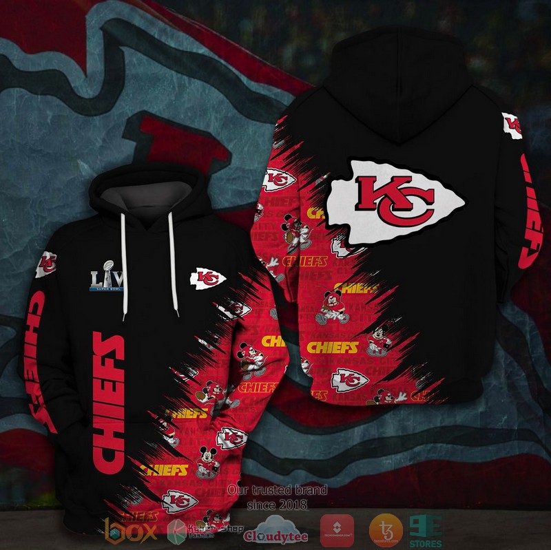 Mickey Mouse Nfl Kansas City Chiefs Logo Liv Black Red 3D Hoodie Mickey Mouse Nfl Kansas City Chiefs Logo Liv Black Red 3D Hoodie