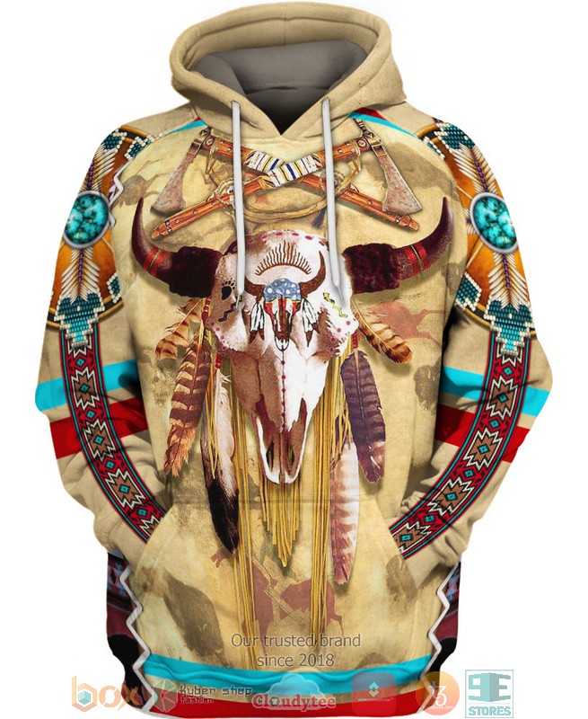 Native-American-Bison-Skull-3D-Hoodie-1