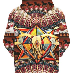 Native American Bison Skull Colorfull 3D Hoodie