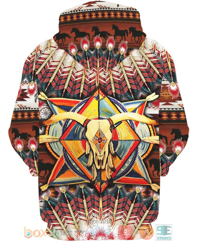 Native American Bison Skull Colorfull 3D Hoodie Native American Bison Skull Colorfull 3D Hoodie