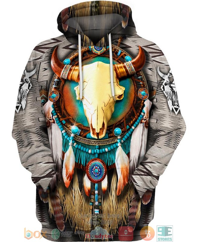 Native-American-Bison-Skull-Dreamcatcher-3D-Hoodie-1