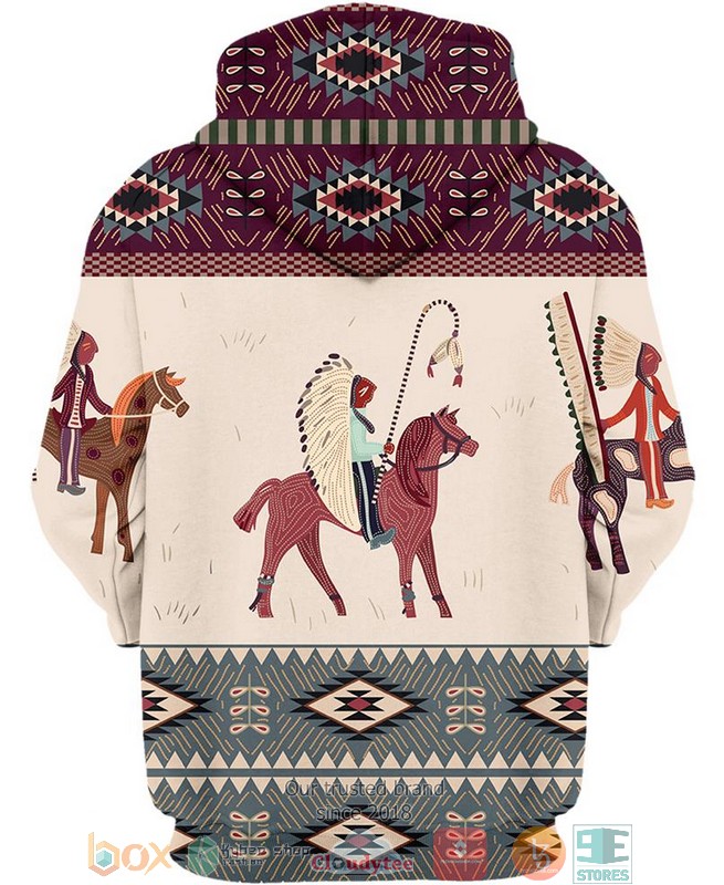 Native-American-Pattern-Khaki-Blue-3D-Shirt-Hoodie-3