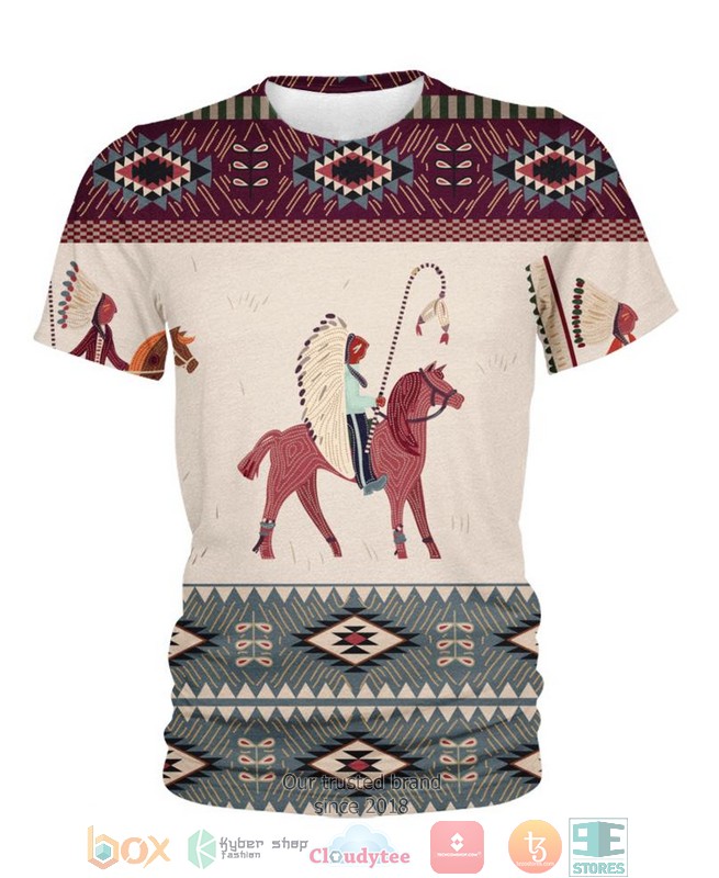 Native American Pattern Khaki Blue 3D Shirt Native American Pattern Khaki Blue 3D Shirt
