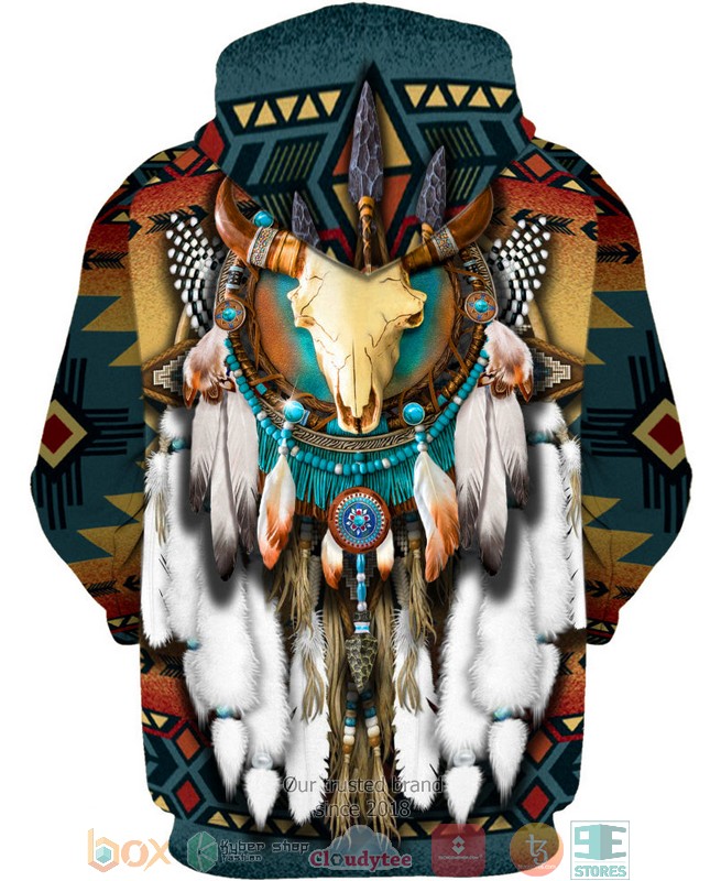 Native-Bison-Skull-Dreamcatcher-3D-Shirt-Hoodie-3