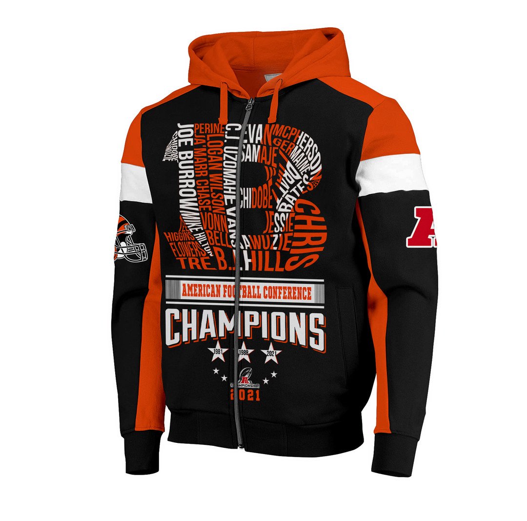 Nfl Cincinnati Bengals American Football Conference Champions 3D Zip Hoodie Nfl Cincinnati Bengals American Football Conference Champions 3D Zip Hoodie