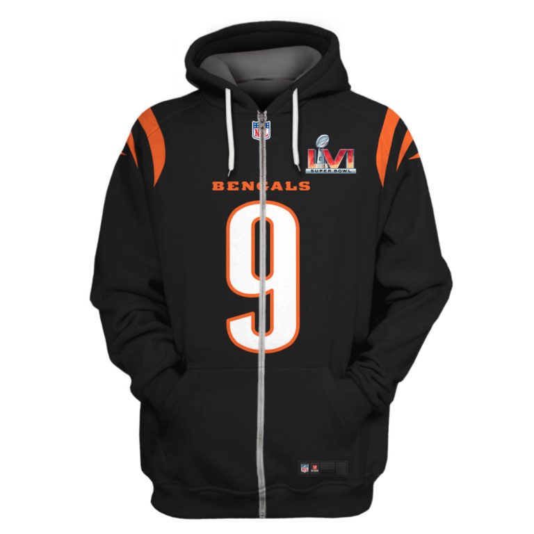 Nfl-Cincinnati-Bengals-Burrow-9-Super-Bowl-Lvi-Black-3D-Shirt-Hoodie-2