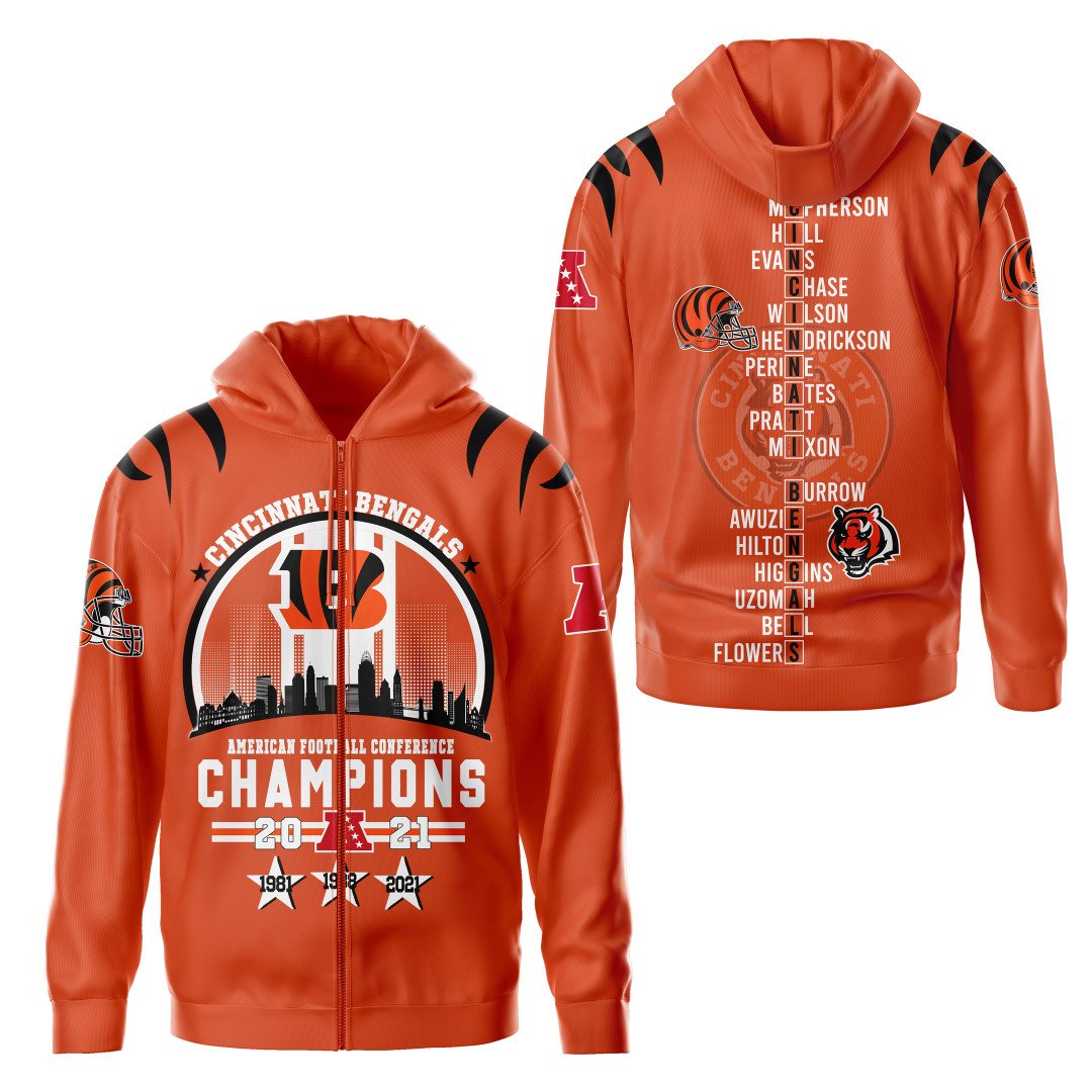 Nfl Cincinnati Bengals Champions 2021 Orange 3D Hoodie Nfl Cincinnati Bengals Champions 2021 Orange 3D Hoodie