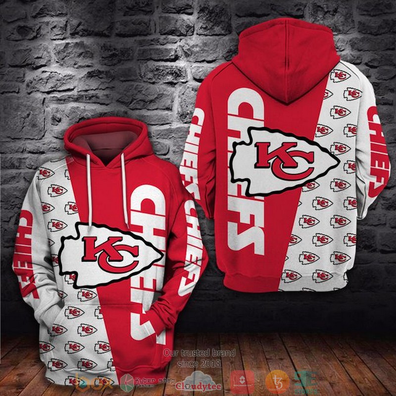 Nfl Kansas City Chiefs Logo White Red 3D Hoodie Nfl Kansas City Chiefs Logo White Red 3D Hoodie