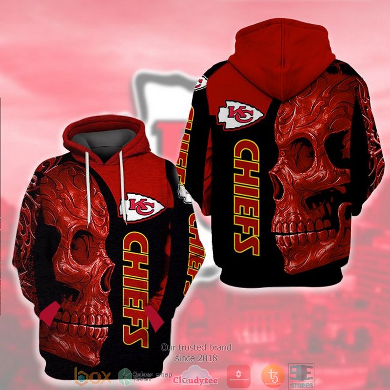 Nfl Kansas City Chiefs Skull Black Red 3D Hoodie Nfl Kansas City Chiefs Skull Black Red 3D Hoodie