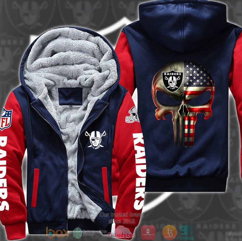 Nfl Las Vegas Raiders Punisher Skull 3D Fleece Hoodie Jacket Hot Sale 2024