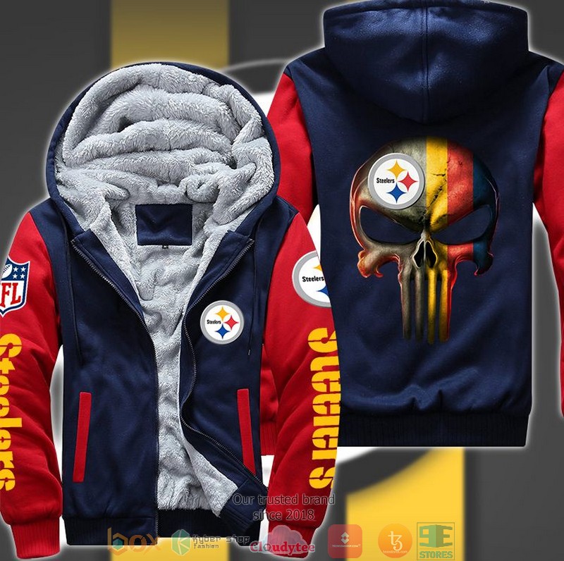 Nfl Pittsburgh Steelers Color Line Punisher Skull 3D Fleece Hoodie Jacket Nfl Pittsburgh Steelers Color Line Punisher Skull 3D Fleece Hoodie Jacket
