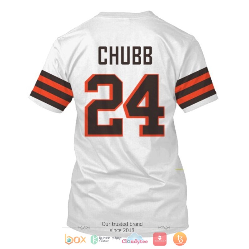 Nick Chubb 24 Cleveland Browns Nfl White 3D Shirt Nick Chubb 24 Cleveland Browns Nfl White 3D Shirt