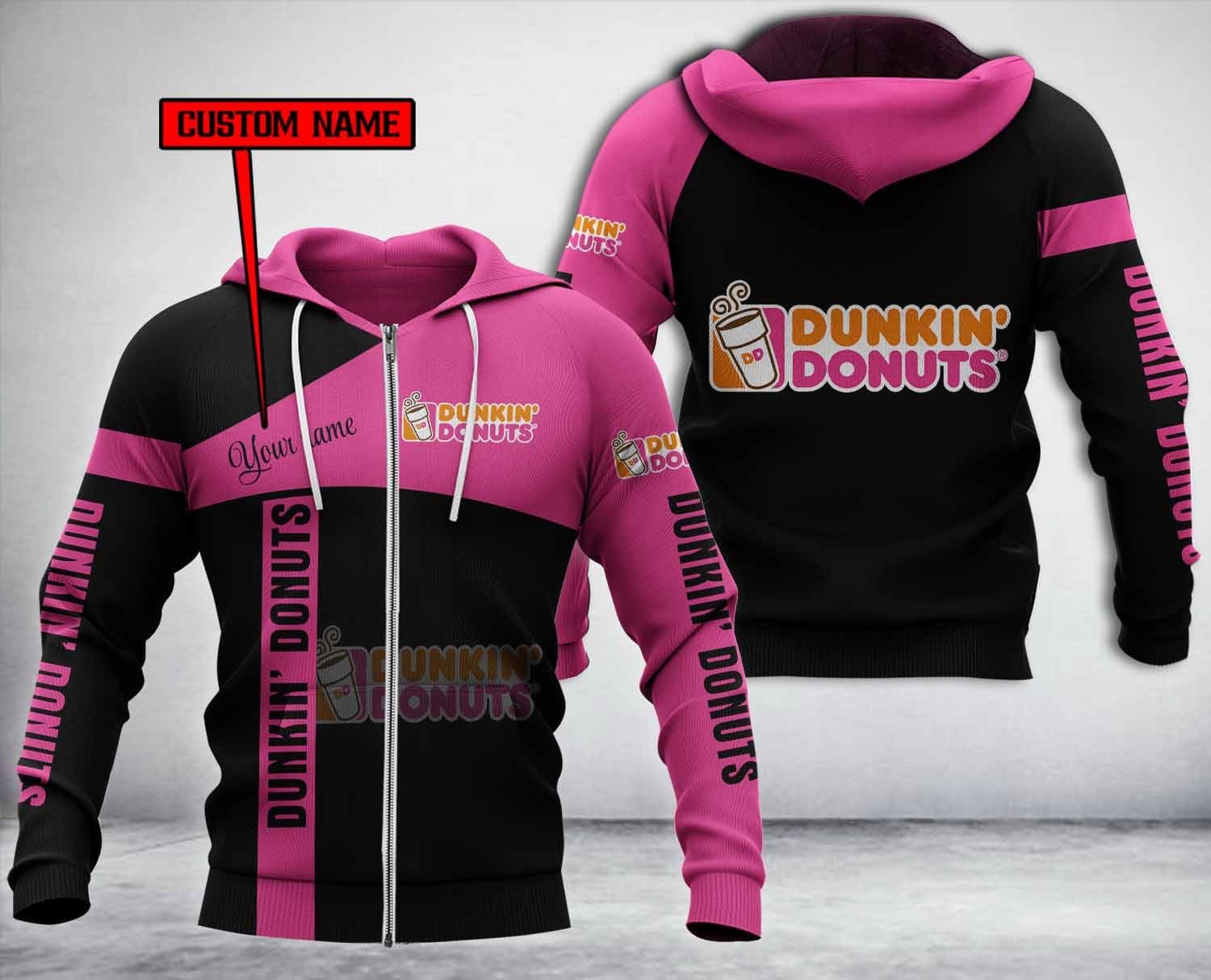 Personalized-Dunkin-Donuts-Black-3D-Hoodie-Fleece-Hoodie-2