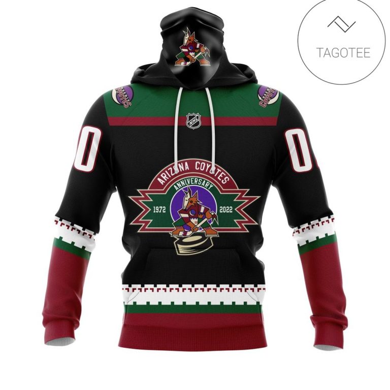 Personalized-Name-And-Number-Arizona-Coyotes-With-50-Years-Anniversary-Mask-Hoodie-1