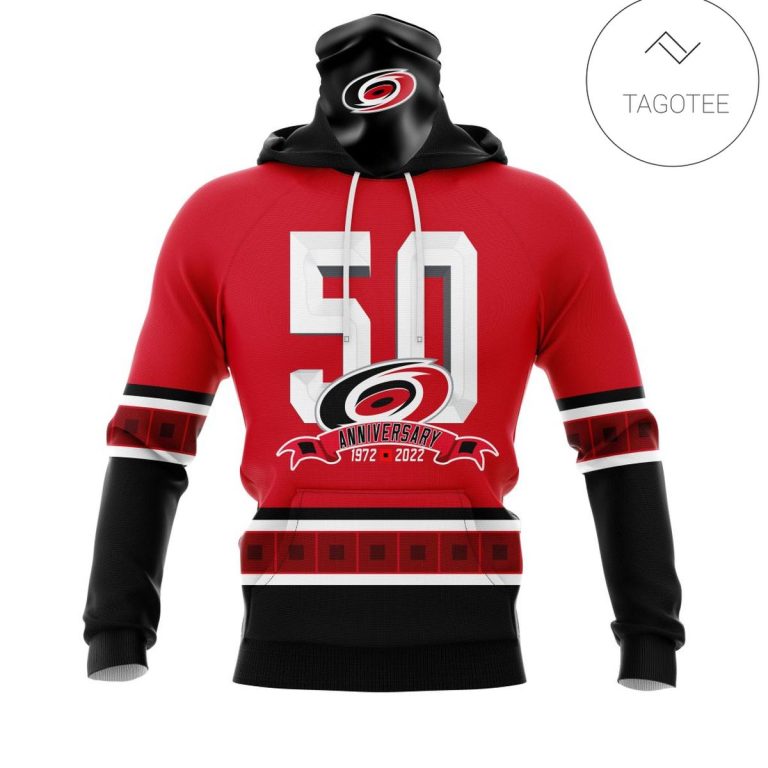 Personalized-Name-And-Number-Carolina-Hurricanes-With-50-Years-Anniversary-Mask-Hoodie-1