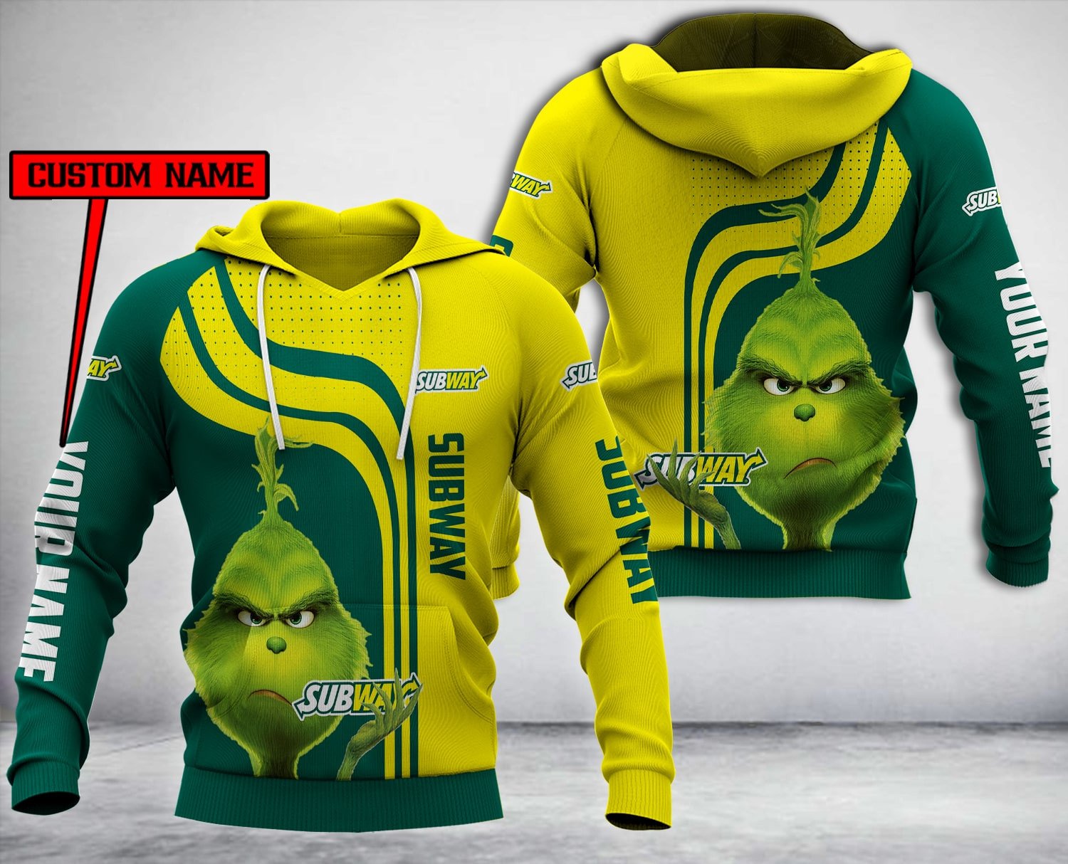 Personalized Subway Grinch Custom All Over Print 3D Hoodie Personalized Subway Grinch Custom All Over Print 3D Hoodie