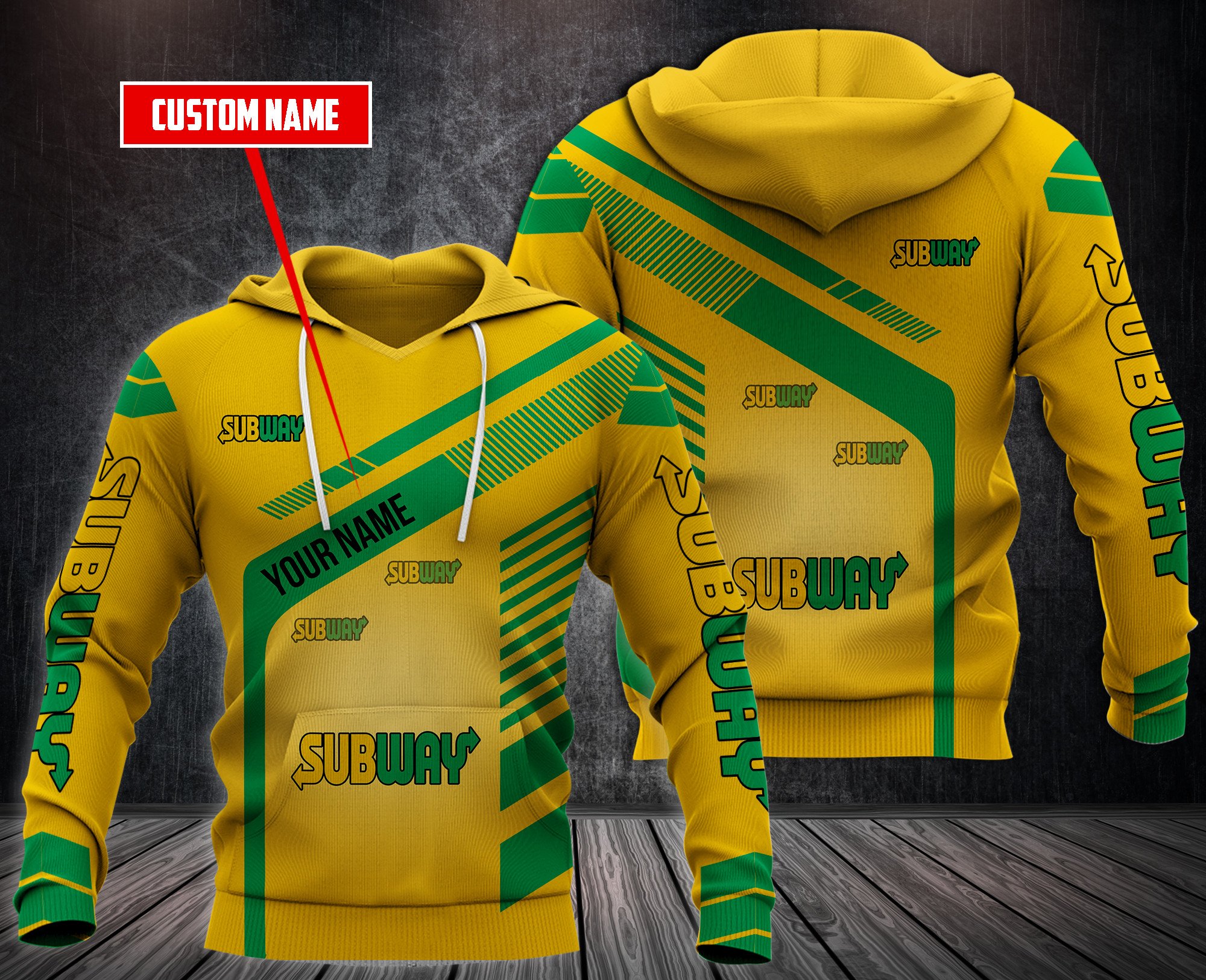 Personalized Subway Yellow Green Custom All Over Print 3D Hoodie Personalized Subway Yellow Green Custom All Over Print 3D Hoodie
