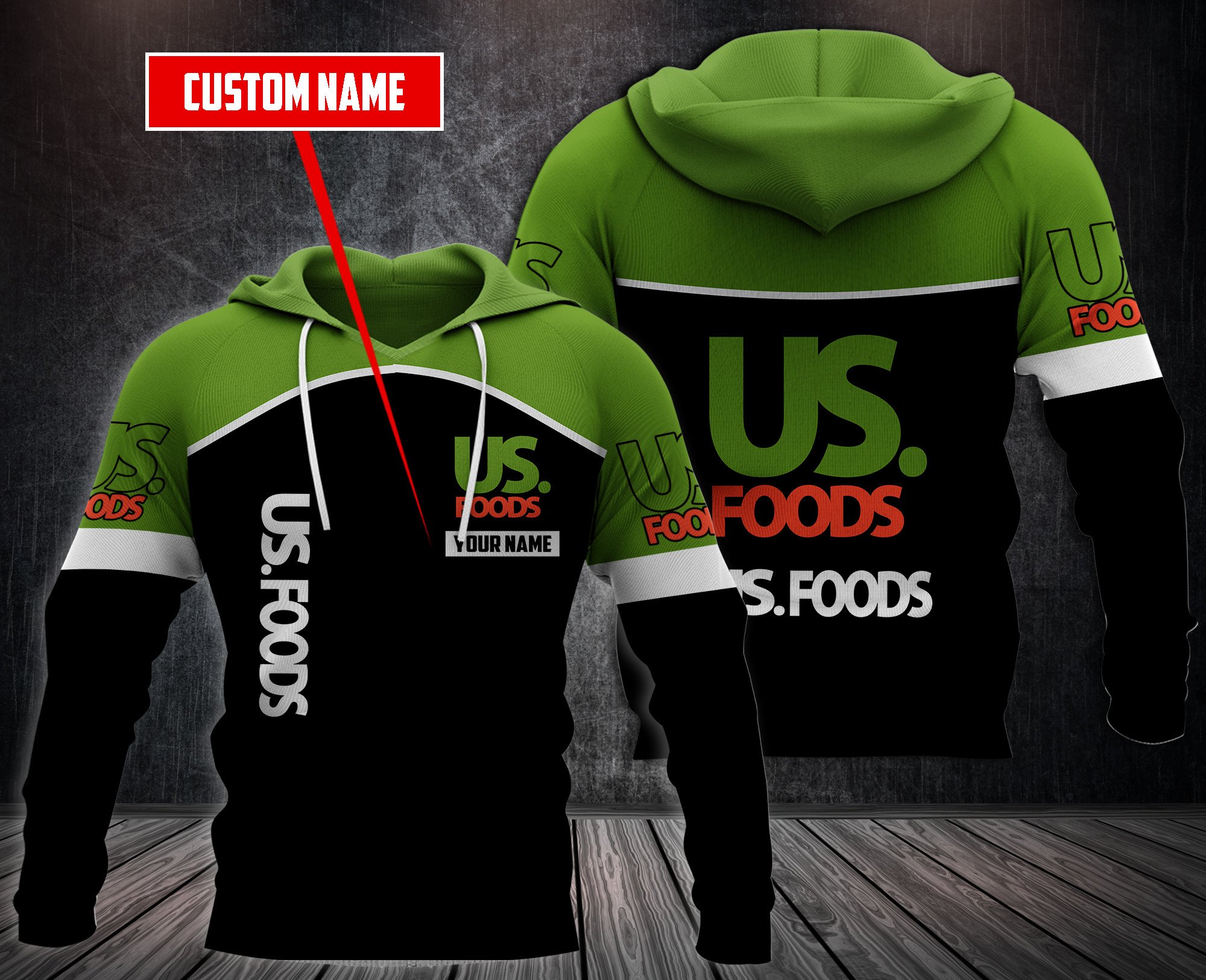 Personalized Us Foods Black Green Custom 3D Fleece Hoodie Personalized Us Foods Black Green Custom 3D Fleece Hoodie