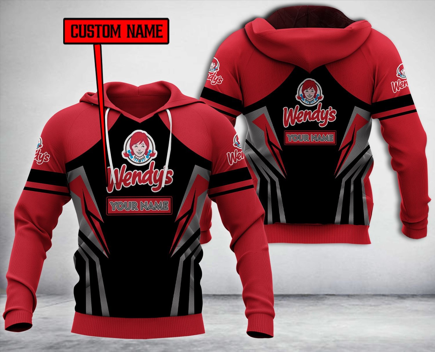 Personalized Wendy’S Red Black Custom All Over Print 3D Hoodie Personalized Wendy’S Red Black Custom All Over Print 3D Hoodie