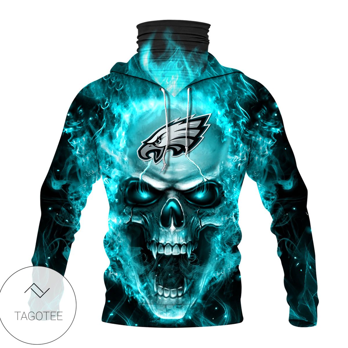 Philadelphia Eagles Skull Teal Fire Mask Hoodie Philadelphia Eagles Skull Teal Fire Mask Hoodie