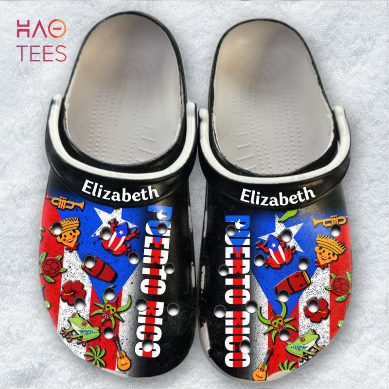 Puerto Rico Personalized Clog Crocs Shoes With Half Flag Symbols Puerto Rico Personalized Clog Crocs Shoes With Half Flag Symbols